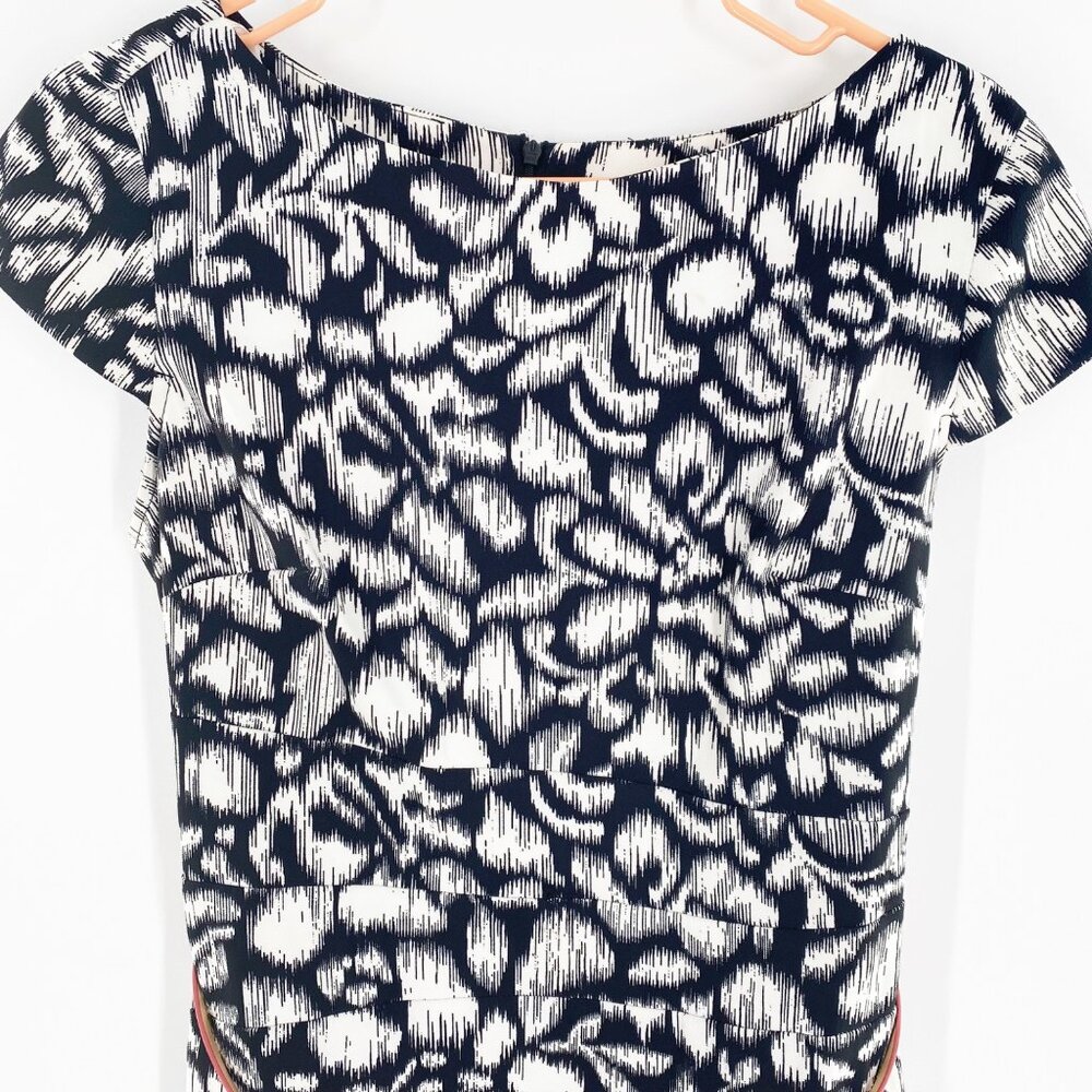 ALYX dress Black & White Pattern Belted Sheath Dress Zippered Back Size 10 - Picture 3 of 7